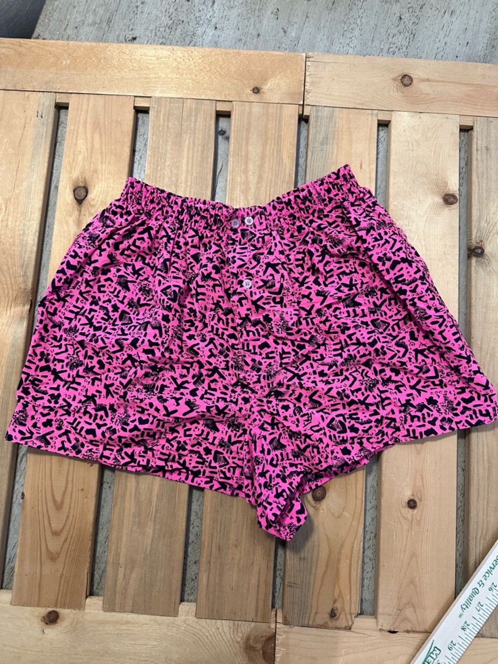 Vintage Shell Shock Nylon Shorts Womens Med High Waist Pull On Neon Pink Black
